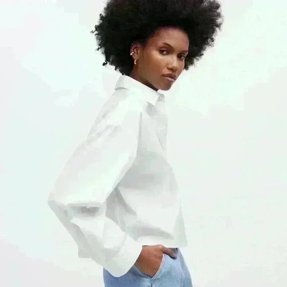 Madewell Straight Hem Women’s White Button-Up Cropped Shirt - Picture 5 of 9